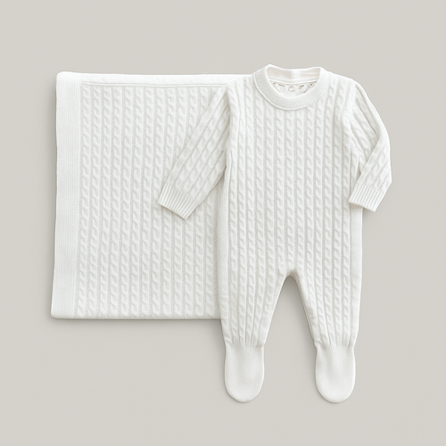 Kit Saída Maternidade 2 Peças Tricot Trançado Off White