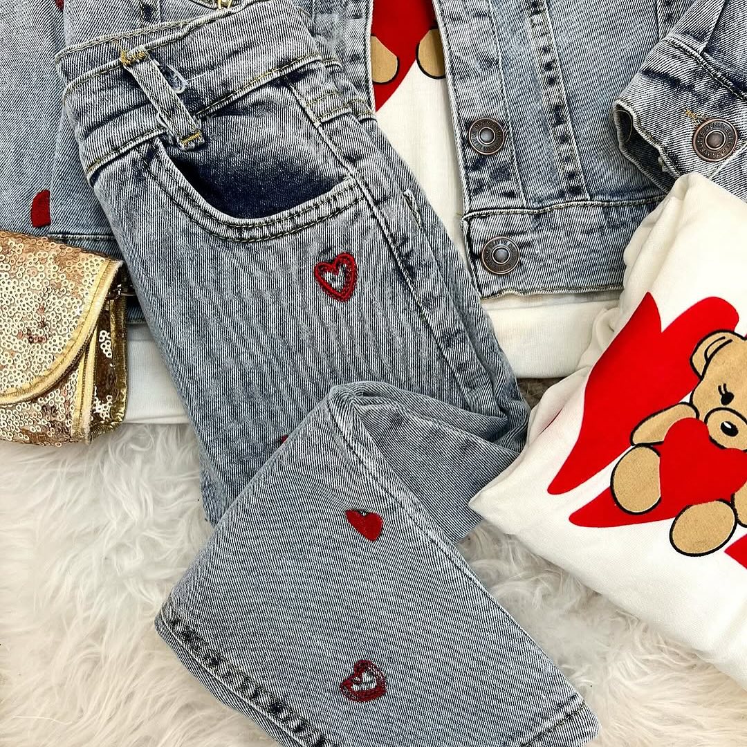 Conjuntinho desenhos 093 (3 peças) (Jeans)