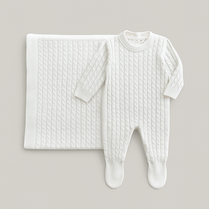 Kit Saída Maternidade 2 Peças Tricot Trançado Off White