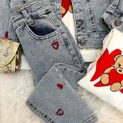 Conjuntinho desenhos 093 (3 peças) (Jeans)